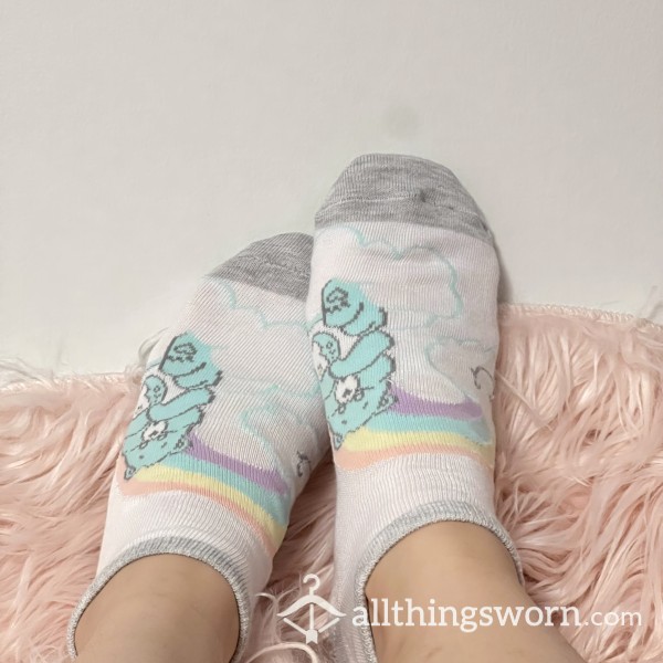 White Rainbow Colorful Care Bears Ankle Socks