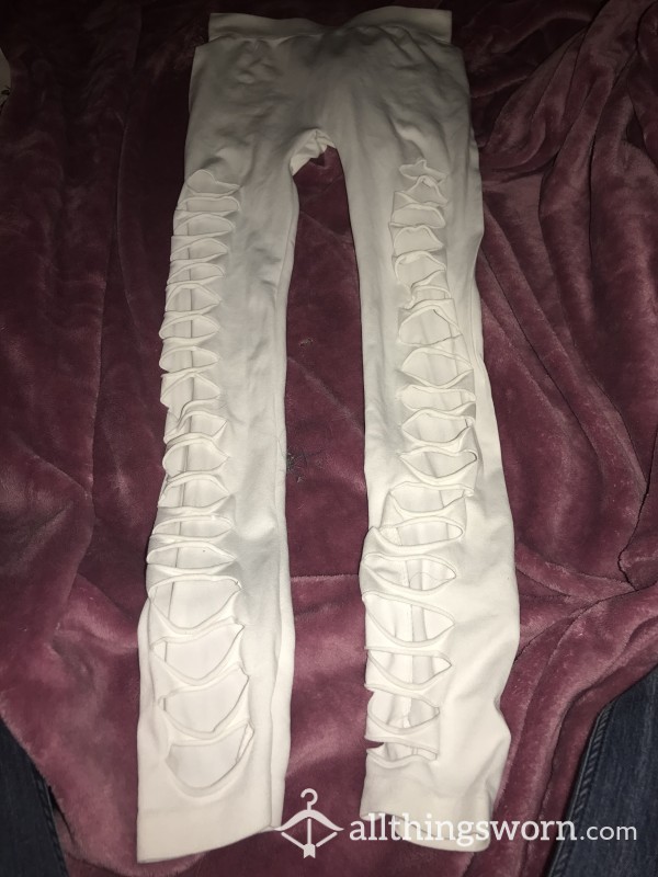 White See Through Leggings With Holes In Front