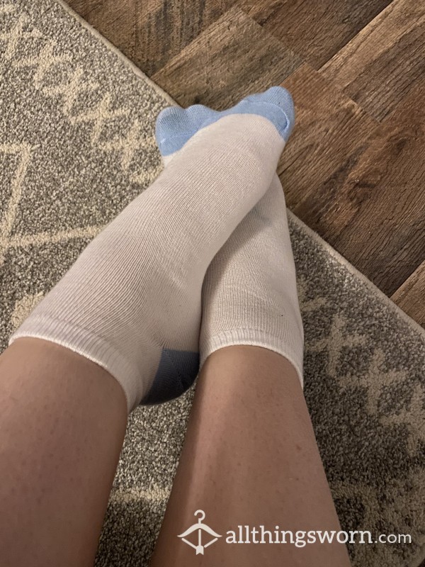White Socks With Blue Toes/heels