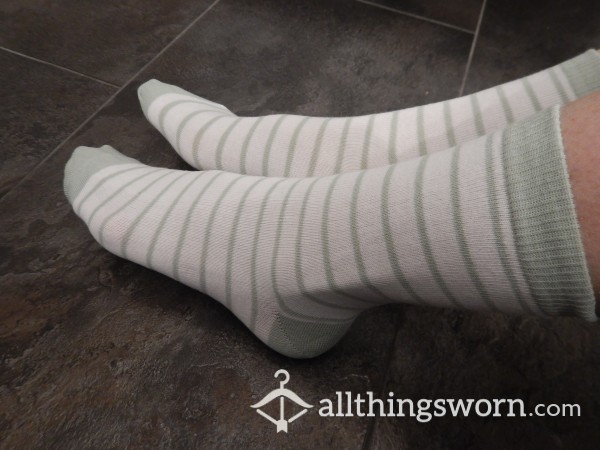 White Socks With Mint Green Stripes- 48h Wear