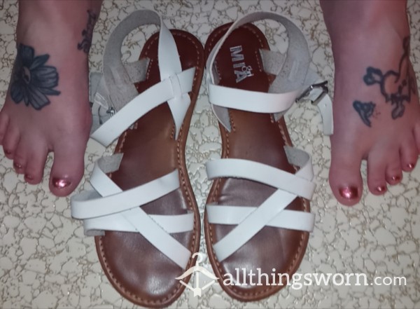 🍀 Reduced 🍀 White Strappy Sandals- Well Worn- Footprints 😍