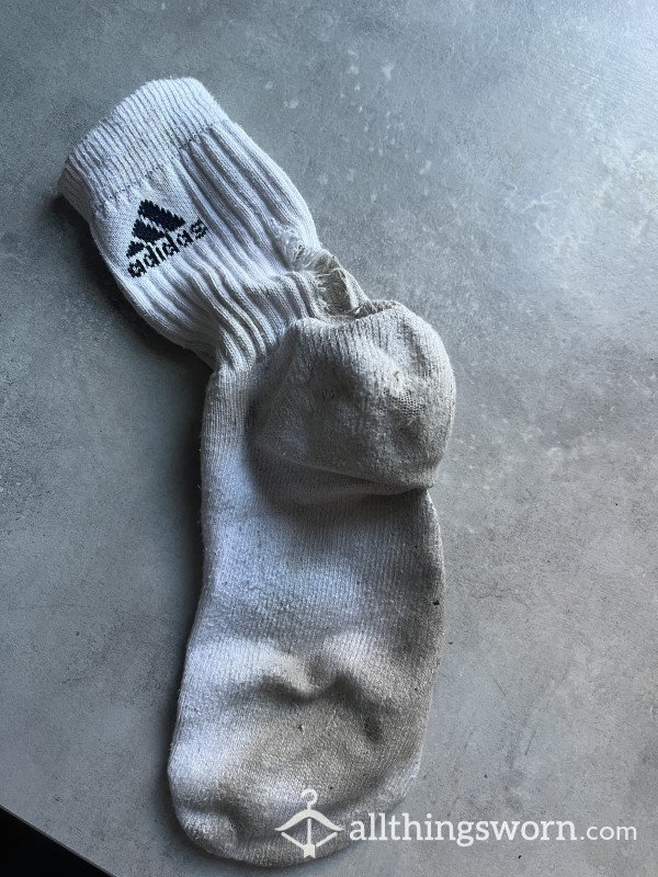 White, Sweaty Workout Sock With Holes