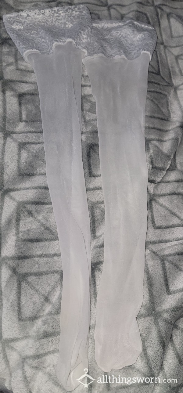 White Thigh High Nylon Stockings