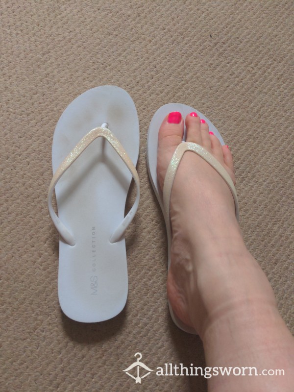 White Well Worn Flip-flops With Toe Marks