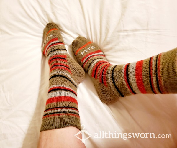 Wool Olive And Stripes Calf Socks