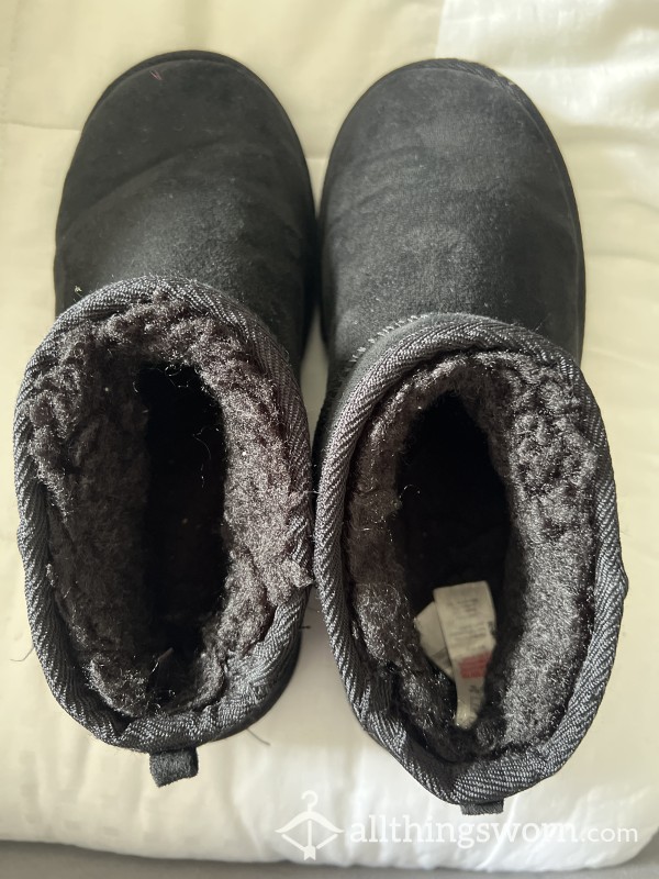 Worn Black Slippers Size 5