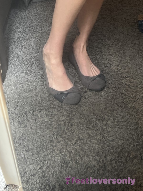 Worn Cute Grey Flats With A 🎀