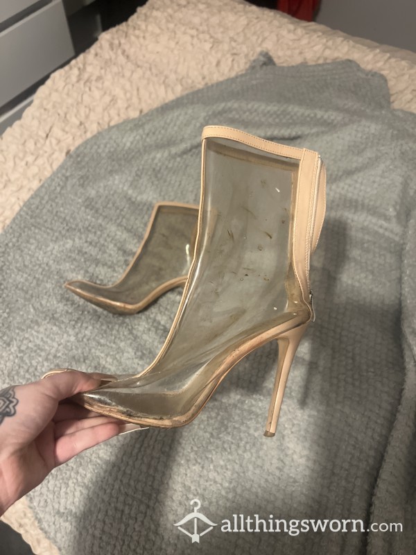 Worn Dirty Pvc Heeled Clear Boots Size 6