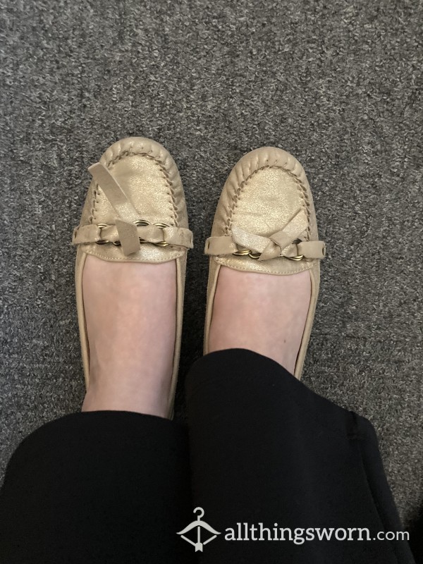 WORN Gold Flats. Wore To Work Every Day For 6months. With NO SOCKS!!!