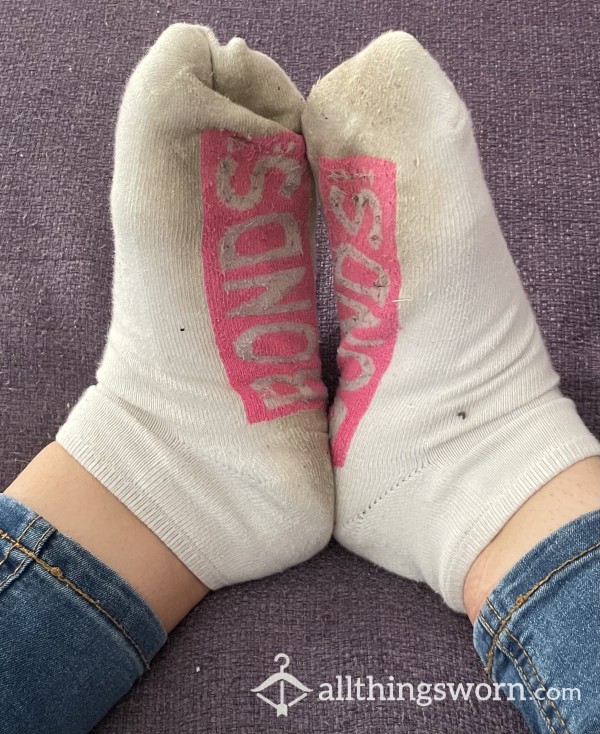 Worn Hot Pink Bonds Socks