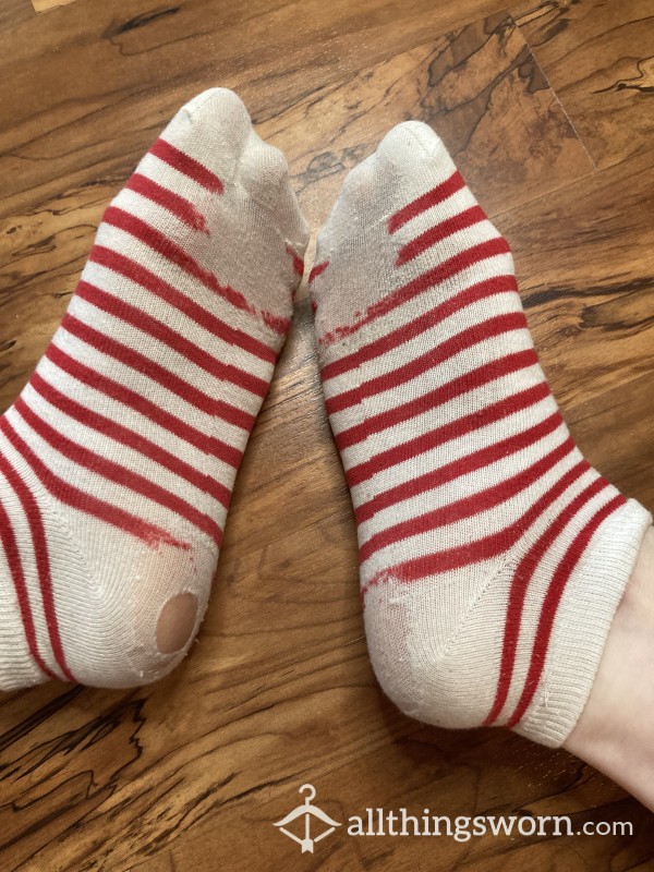 Worn Out Red Stripped Socks