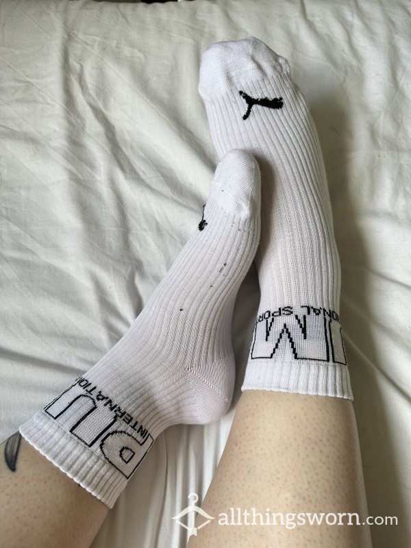 Worn Puma White Ankle Socks