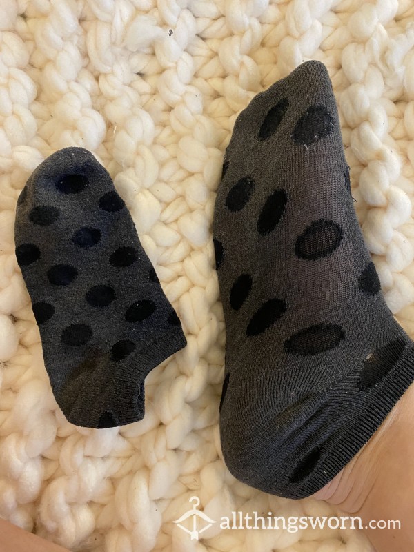 Worn Used Grey Spotty Ankle Socks, Starting To Wear Away