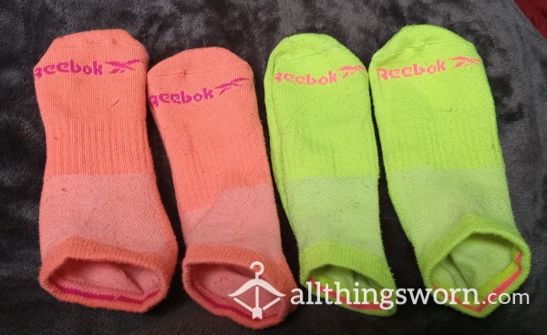 Worn/used Reebok Neon Sports Ankle Socks.  Orange Or Yellow.