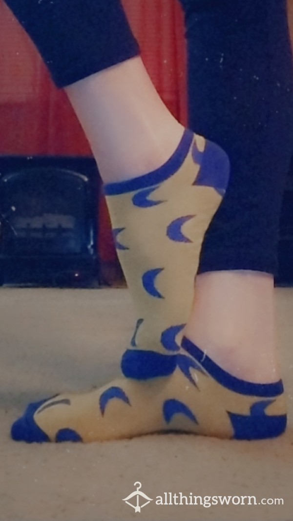 Yellow Ankle Socks W/ Blue Moon Design