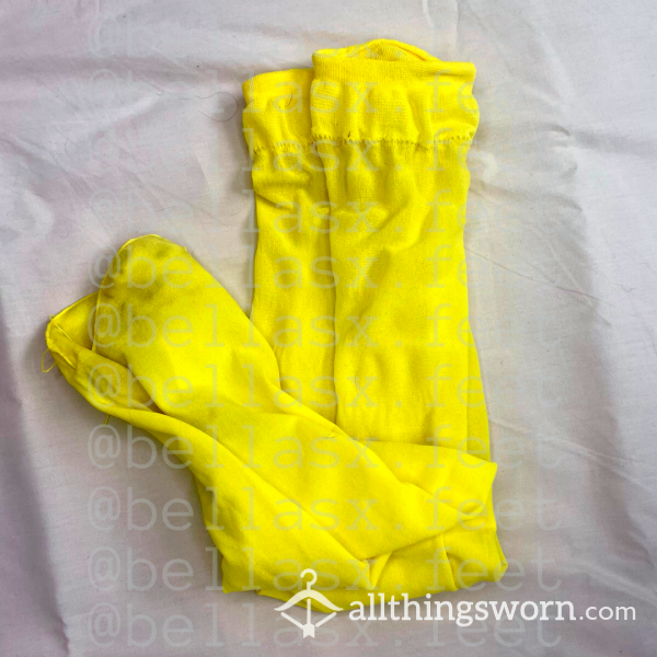 YELLOW OPAQUE THIGH HIGH PANTYHOSE- Worn, Used & Soiled